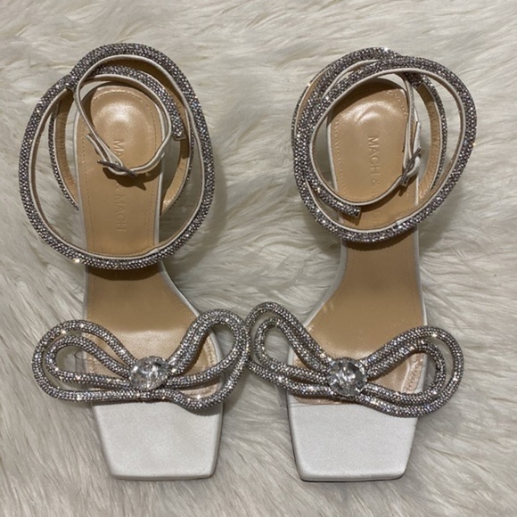 New Mach & Mach Double Crystal Bow Square‎ toe sandal size 36.5EU - Picture 5 of 13